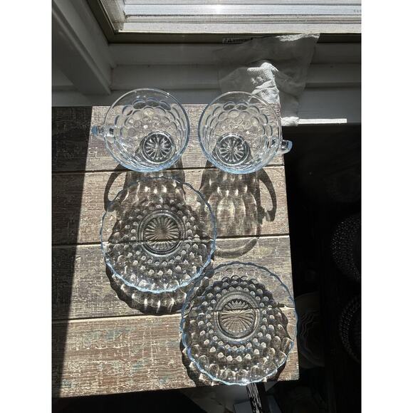 2 Anchor Hocking Fire King Blue Bubble Cup Saucer MCM 1940-1965 Coffee Tea - Picture 10 of 16